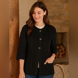 Kilronan Knitwear Merino Wool Irish Cardigan Sweater Black